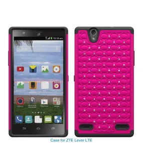 ZTE Lever LTE | Z936L Rhinestone Case, Slim Hybrid Dual Layer[Shock Resistant] Crystal Rhinestone Studded Case Cover -  Hot Pink/Black